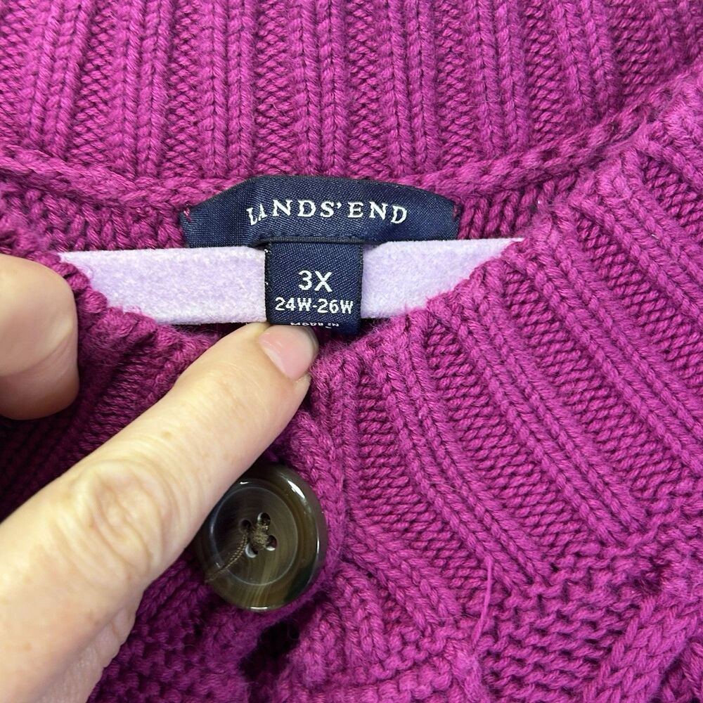 Lands' End Cardigan Womens 3X Chunky Cable Knit Pink 100% Cotton 3 Button - Picture 2 of 8